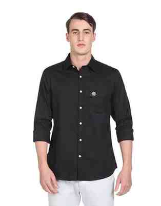U.S. Polo ASSN. Men's Solid Spread Collar Premium Cotton Dobby Tailored Fit Shirt